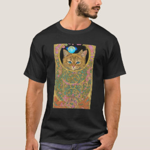 Cute Kat Roze Kersenbloesem Boom Bloem Kunst T-shirt