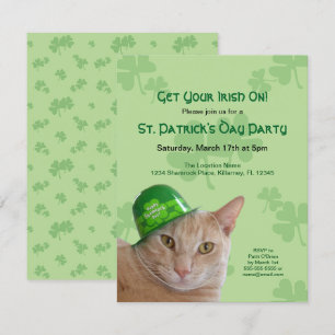Cute Kat Shamrock Hoed St. Patrick's Day Feestje Kaart