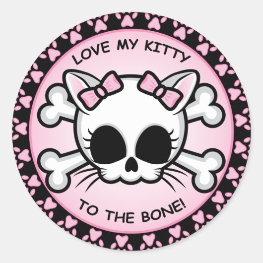 Cute Kat Skull Ronde Sticker (Voorkant)