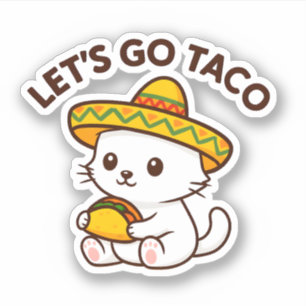 Cute Kat Sombrero Taco Laten we Taco Gaan Funny Sticker