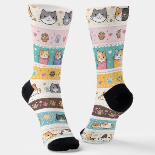 Cute Kat Streep Sokken   Schattige Kawaii Katten 