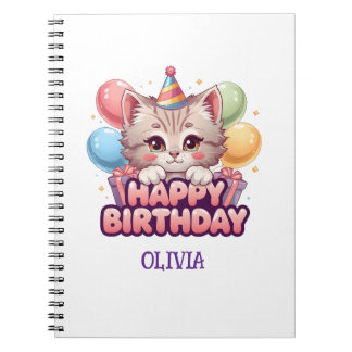 Cute Kat Verjaardag Persoonlijke Meisjes- Notitieboek