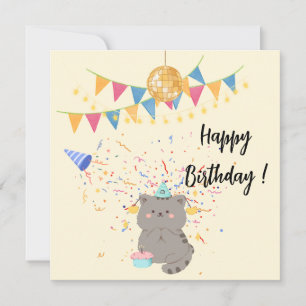 Cute Kat Verjaardagsfeest Uitnodiging   Pastel 