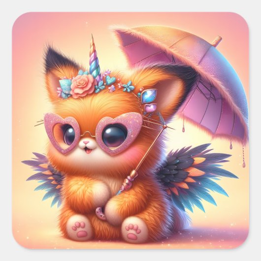 Cute Kat Vierkante Sticker (Voorkant)