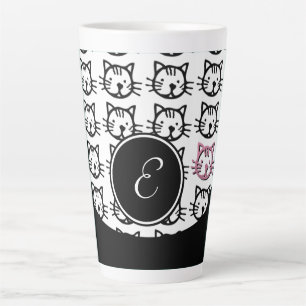 Cute Kat (zwart, wit en roze) Latte Mok