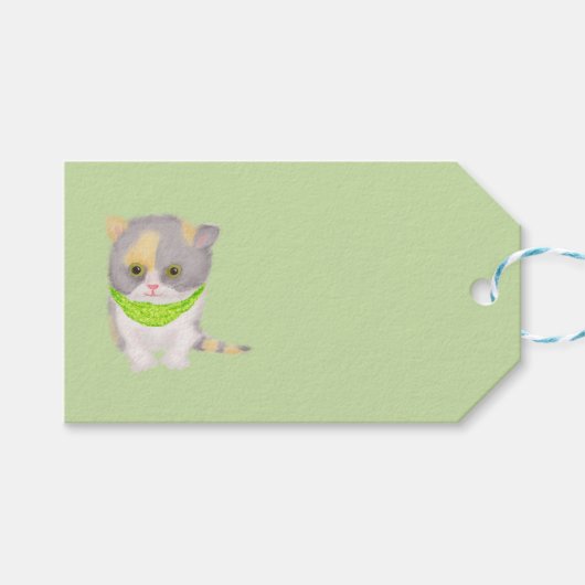 Cute Katie kitten green gift label Cadeaulabel (Voorkant (Horizontaal))