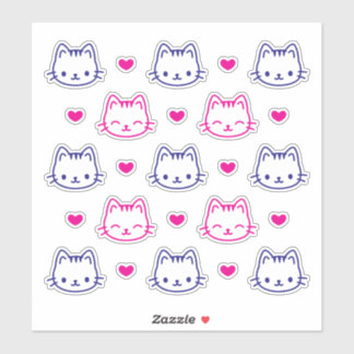 Cute Kattekoppen en Roze Harten Stickerblad Sticker