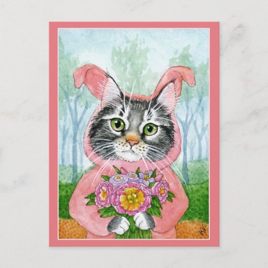 Cute kattenpak bloemen roze paasmakerij briefkaart (Voorkant)