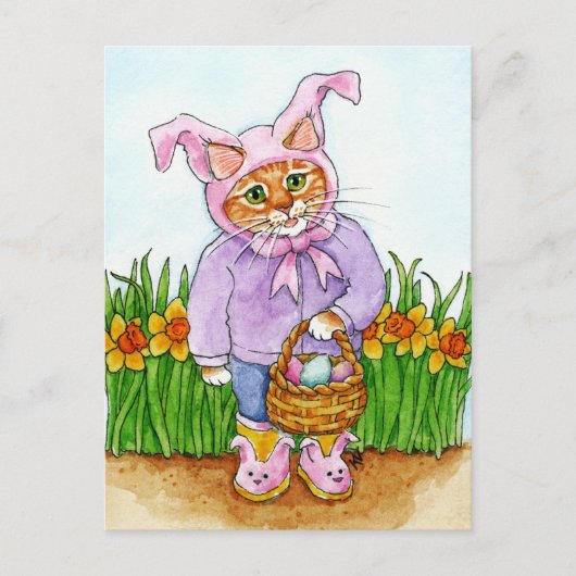 Cute kattenpak daffodils roze paasmakerij briefkaa briefkaart (Voorkant)