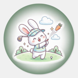 Cute Kawai Bunny Golfer Sport Ronde Sticker