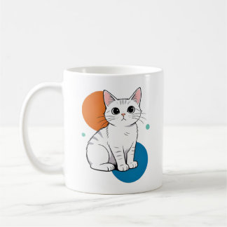 Cute Kawai Witte Grijze Tabbykat Illustratie Koffiemok