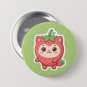 Cute Kawaii Aardbei Kat Pinback Knop Ronde Button 7,6 Cm