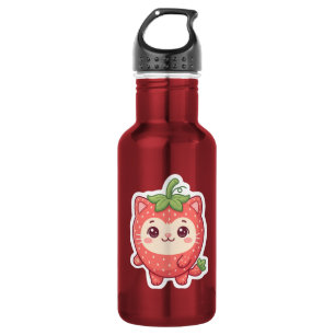 Cute Kawaii Aardbei Kat RVS Waterfles