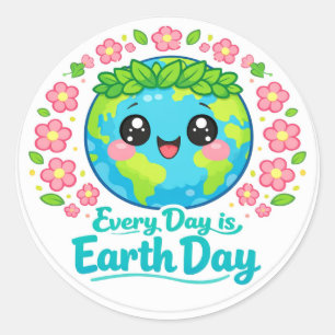 Cute Kawaii Aardedag Ronde Sticker
