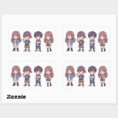 Cute Kawaii Adorable Chibi Kids Sticker Pack of 4 (Feuille)