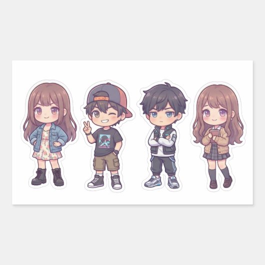 Cute Kawaii Adorable Chibi Kids Sticker Pack of 4 (Devant)