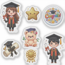 Cute Kawaii Afstudeer Chibi Jongen en Meisje Stick
