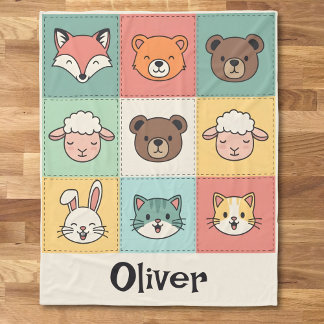 Cute Kawaii Animal Patchwork Nursery Fleece Deken