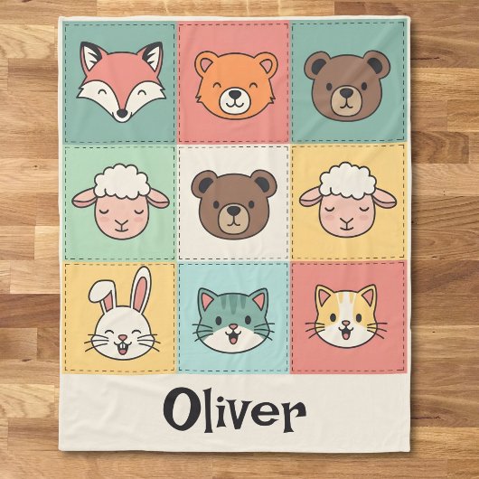 Cute Kawaii Animal Patchwork Nursery Fleece Deken