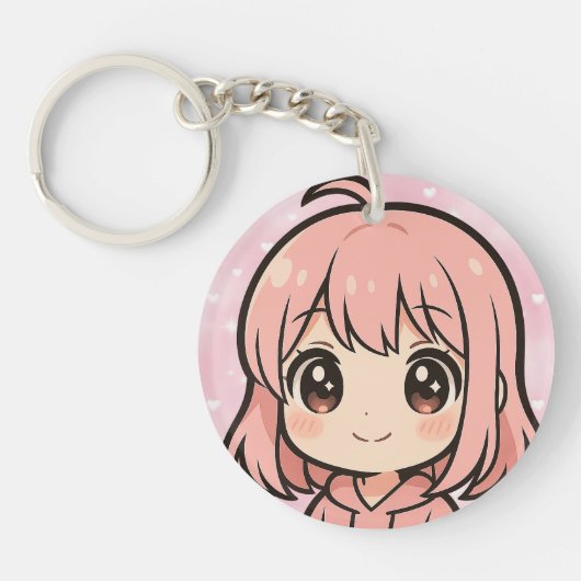Cute Kawaii Anime Girl Face Keychain (Voorkant)