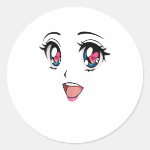 Cute Kawaii Anime Girl Face Manga Style Ronde Sticker