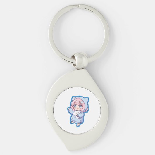 Cute Kawaii Anime Girl Sticker Sleutelhanger (Voorkant)