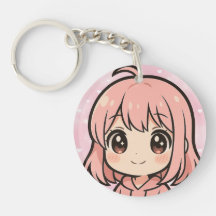Cute Kawaii Anime Meisjesgezicht Sleutelhanger