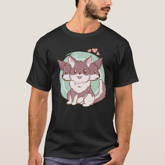 Cute Kawaii Anime Three Headed Fox Foxes esthetics T-shirt (Voorkant)