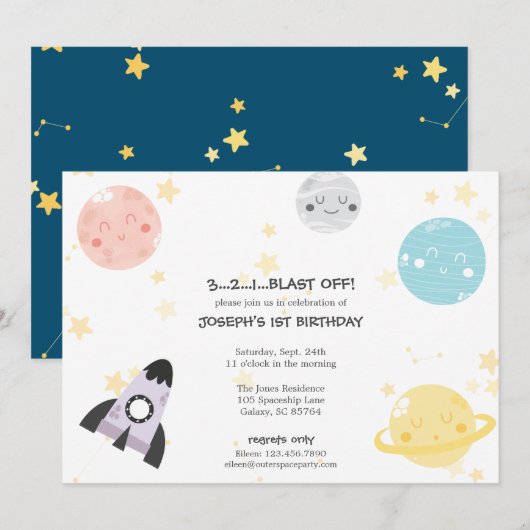 Cute Kawaii Astronomy Kind Birthday Kaart (Voorkant / Achterkant)