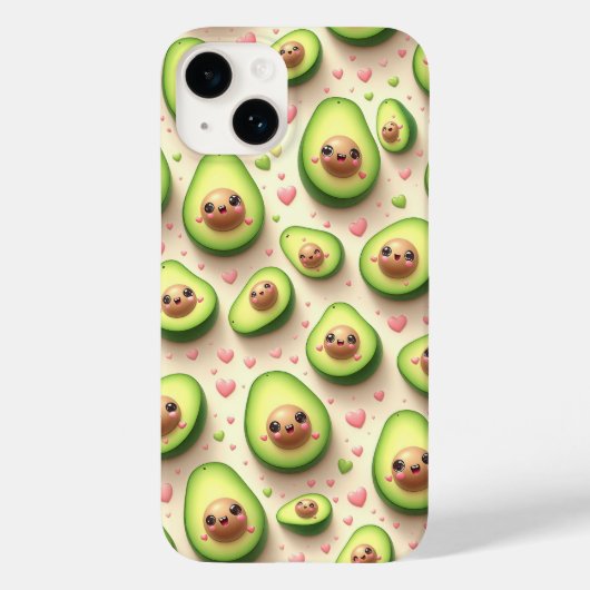 Cute Kawaii Avocado and Pink Hearts Pattern Sweet Case-Mate iPhone Case (Achterkant)