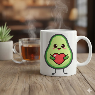 Cute Kawaii Avocado Heart Love - Adorable Healthy  Tweekleurige Koffiemok