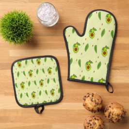 Cute kawaii avocado on green ovenwant & pannenlap set