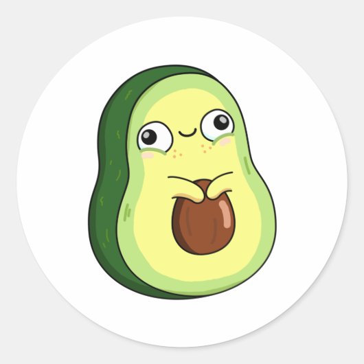 Cute Kawaii Avocado Ronde Sticker (Voorkant)