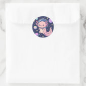 Cute Kawaii Axolotl Astronaut – Retro Space Advent Ronde Sticker (Tas)