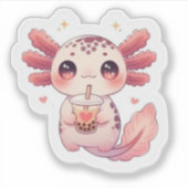 Cute Kawaii Axolotl Drinking Bubble Tea Sticker (Devant)