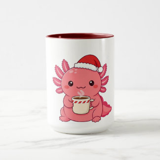 Cute Kawaii Axolotl Kerst Rood Tweekleur Mok