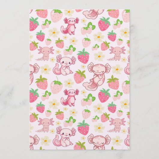 Cute Kawaii Axolotl & Strawberry Seamless Pattern Kaart (Voorkant)
