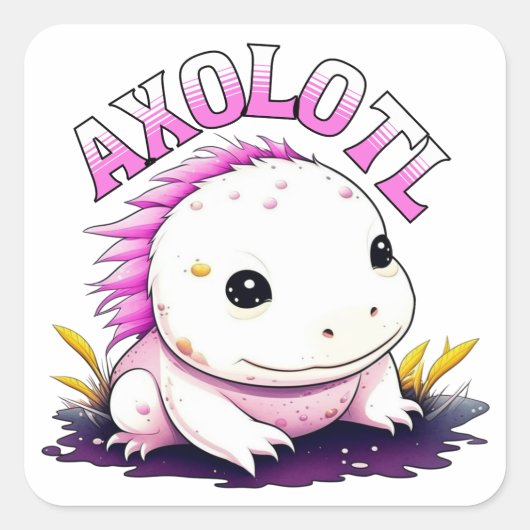 Cute Kawaii Axolotl Vierkante Sticker (Voorkant)