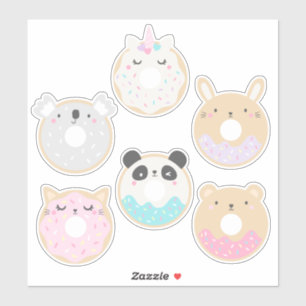 Cute Kawaii Baby Animal Donut Sticker Pack