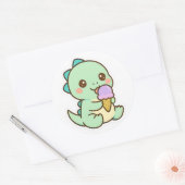 Cute Kawaii Baby Dinosaur Eating Ice Cream Sticker (Enveloppe)