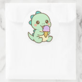Cute Kawaii Baby Dinosaur Eating Ice Cream Sticker (Sac)