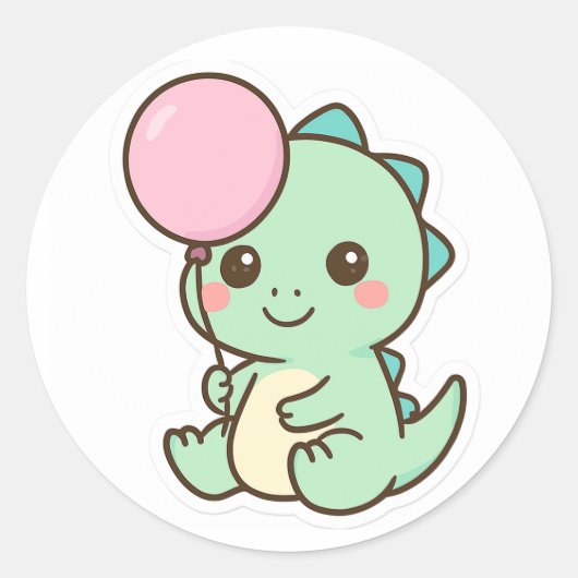 Cute Kawaii Baby Dinosaur with Balloon Sticker (Devant)