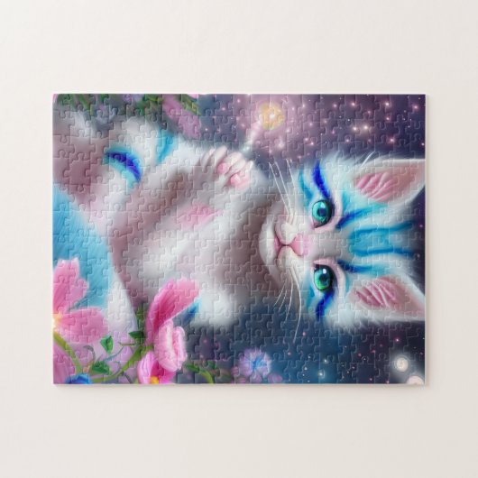 Cute Kawaii baby gestreept roze en blauwe kattenki Legpuzzel (Horizontaal)