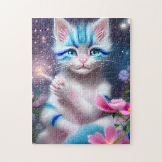 Cute Kawaii baby gestreept roze en blauwe kattenki Legpuzzel (Verticaal)