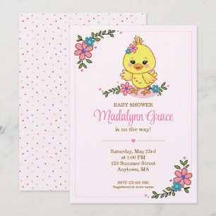 Cute Kawaii Baby Kuiken Baby Shower Uitnodiging Ro