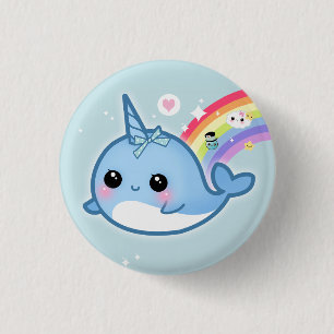 Cute kawaii baby narwhal met regenboog ronde button 3,2 cm