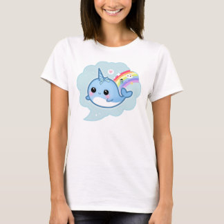 Cute kawaii baby narwhal met regenboog t-shirt