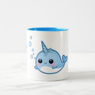 Cute kawaii baby narwhal tweekleurige koffiemok