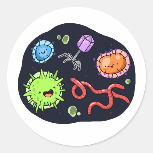 Cute Kawaii Bacteria Ronde Sticker (Voorkant)