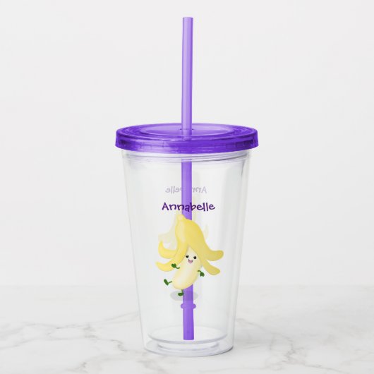 Cute kawaii banana cartoon acryl drinkbeker (Voorkant)